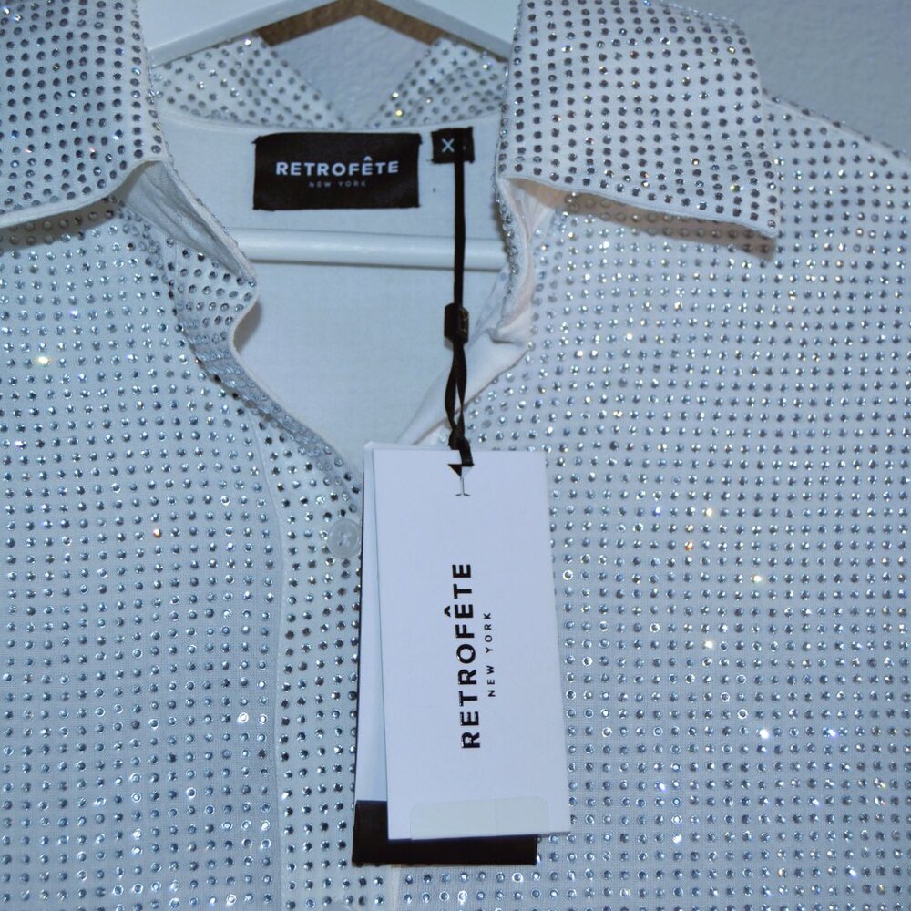 RETROFETE (NEW YORK) RHINSTONE WHITE L/S CUFF SHIRT- NWT $175 - Picture 8 of 13